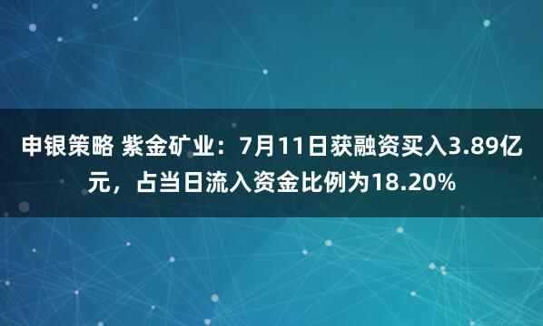 申银策略 紫金矿业：7月11日获融资买入3.89亿元，占当日流入资金比例为18.20%